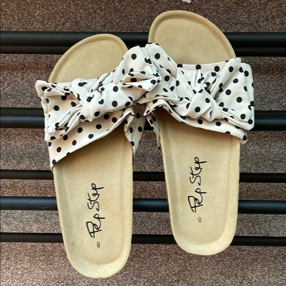 Women's Polka Dot Slide Sandals - Black and White